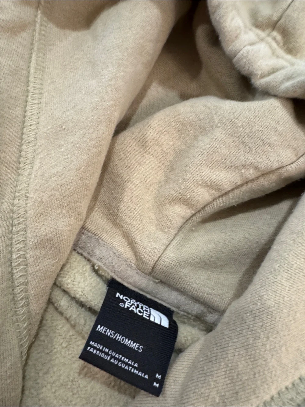 The North Face Logo Pull Over Hooded Sweatshirt Tan White mens size M hike